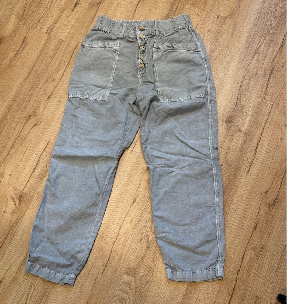 Sundance Womens Gray Linen Cotton Blend Button Fly Utility Crop Pants Size 6